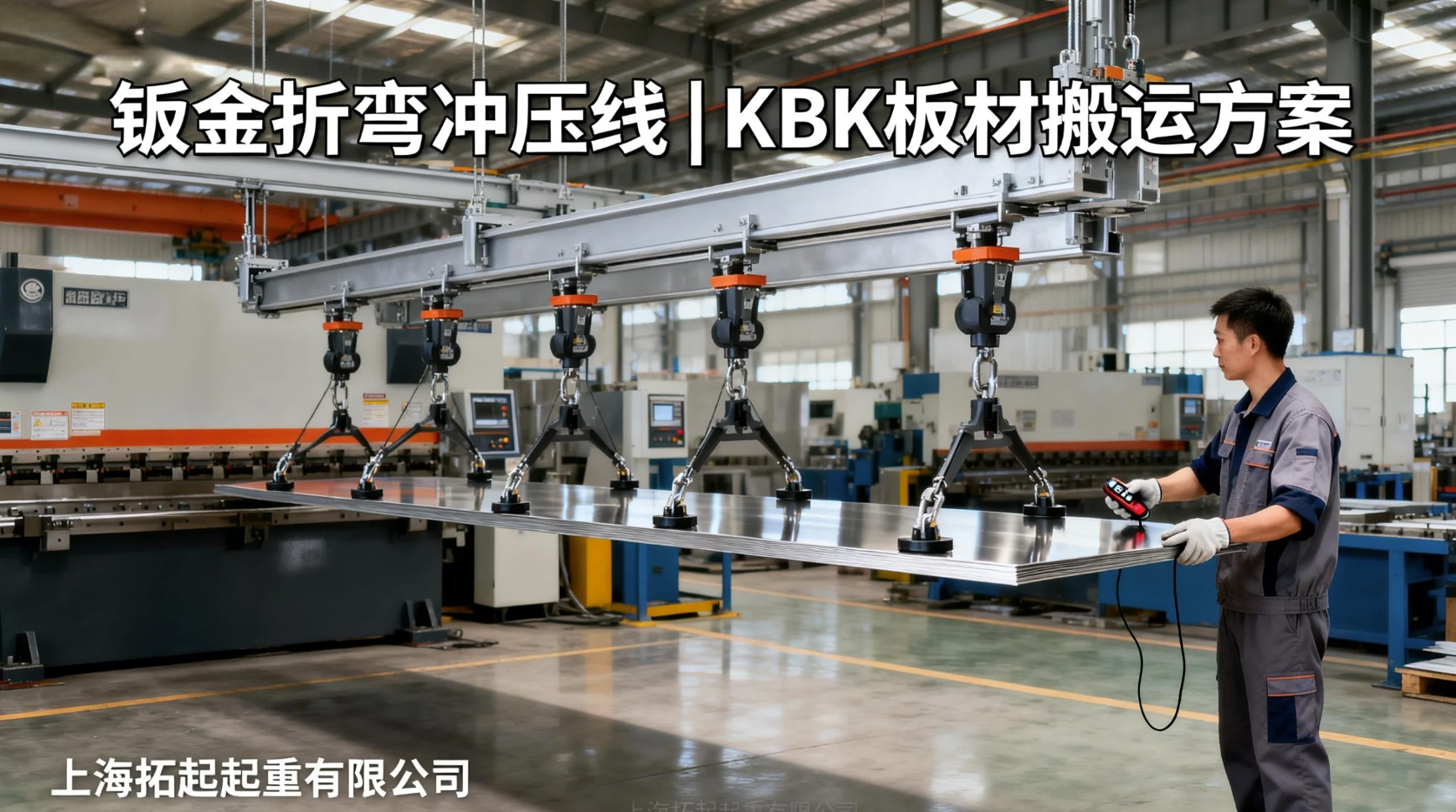 KBK轻型起重机吊运钣金板材折弯线上料 多点吸盘吊具 上海拓起起重 KBK轻型起重机吊运钣金板材折弯线上料 多点吸盘吊具 上海拓起起重