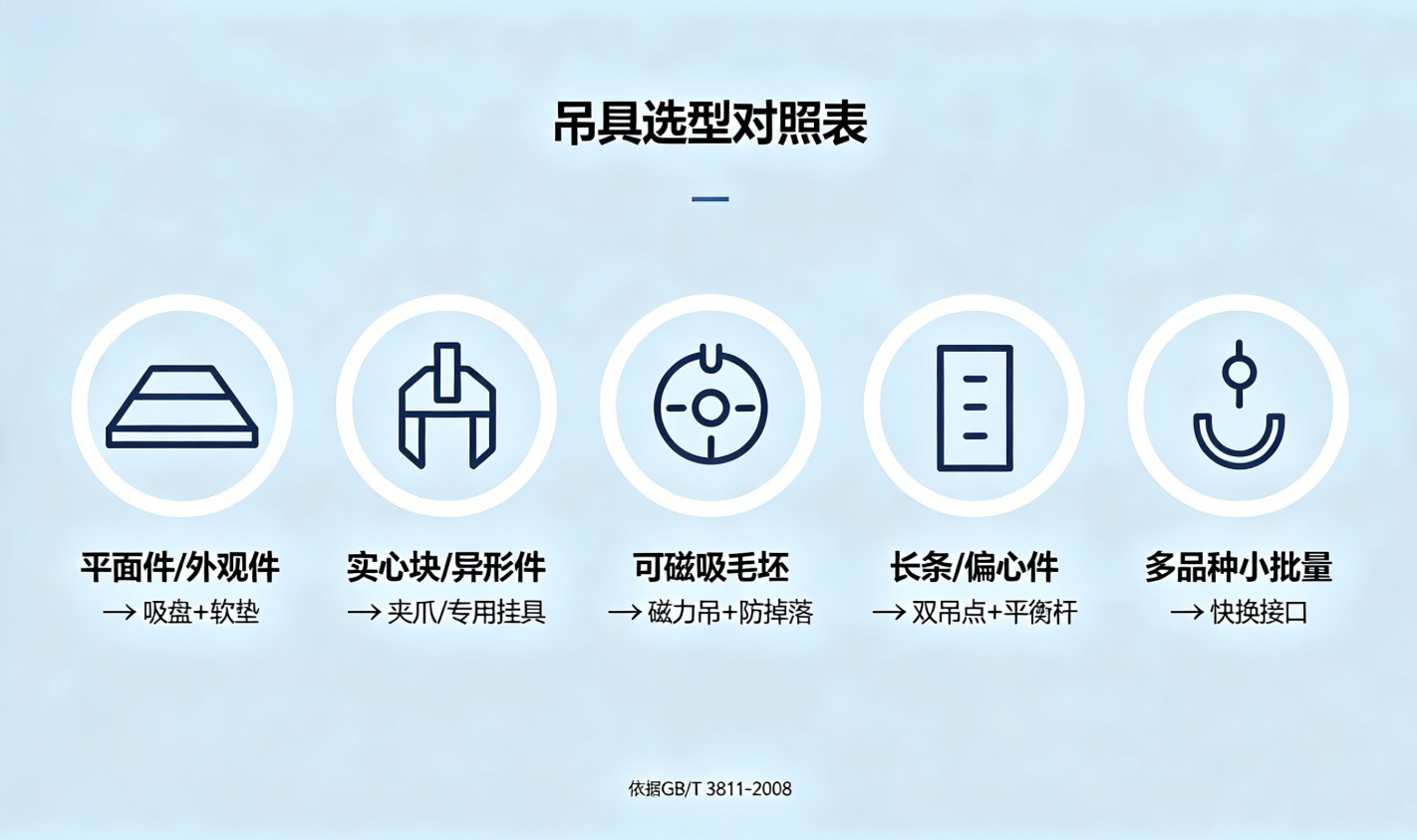 机加工工件吊具选型对照信息图 机加工工件吊具选型对照信息图