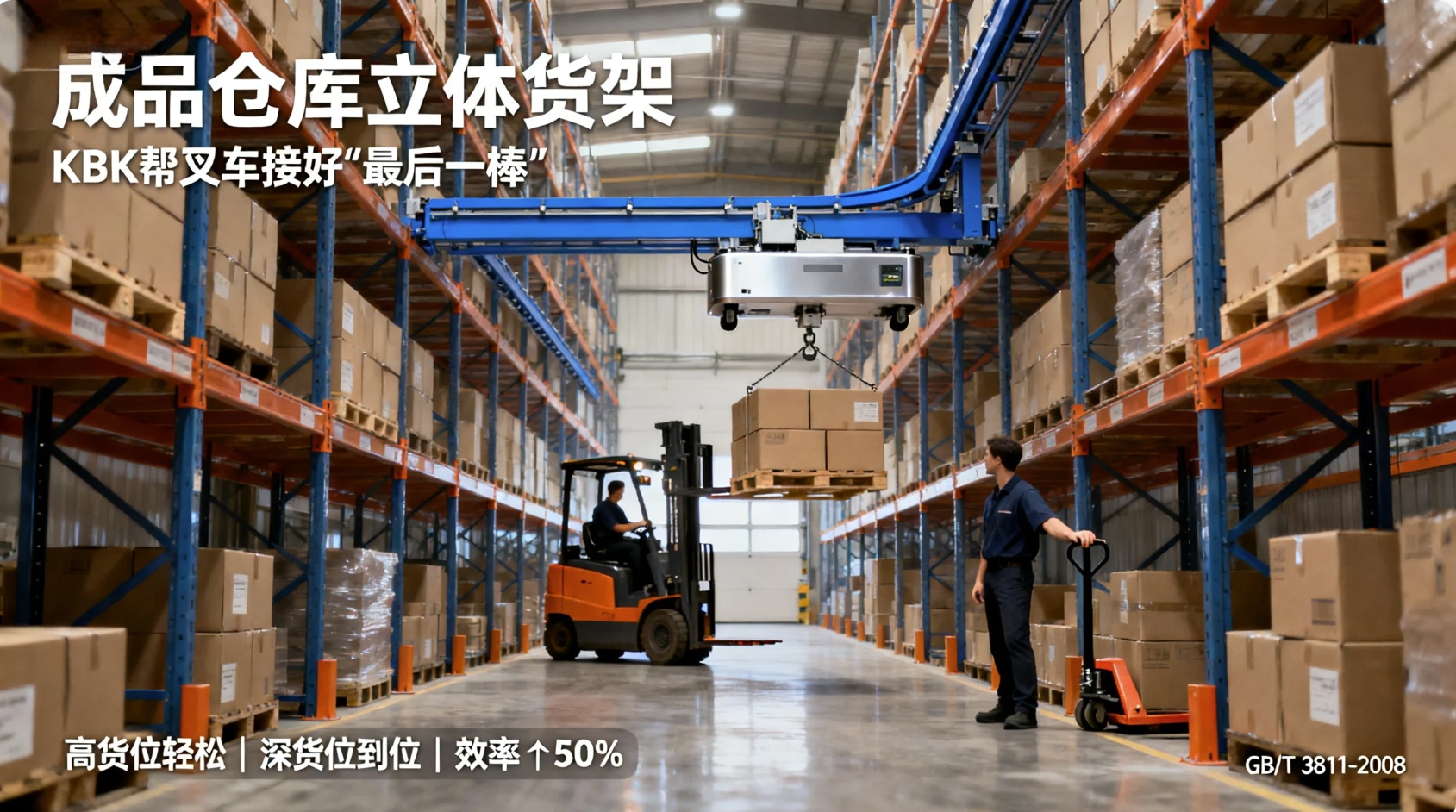 KBK在立体货架上辅助叉车精准上架封面图 KBK在立体货架上辅助叉车精准上架封面图