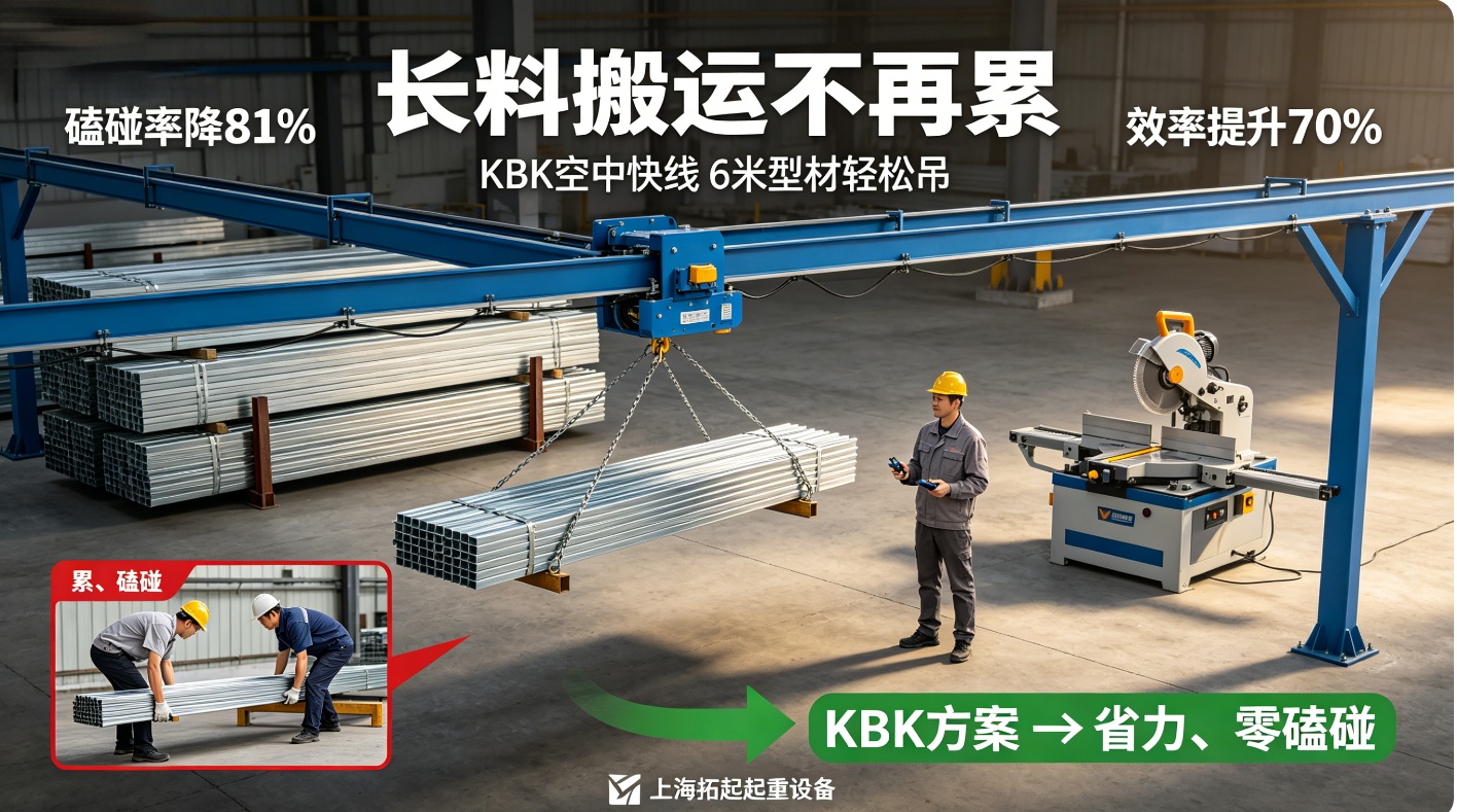 铝型材车间KBK空中吊运长料对比图 铝型材车间KBK空中吊运长料对比图