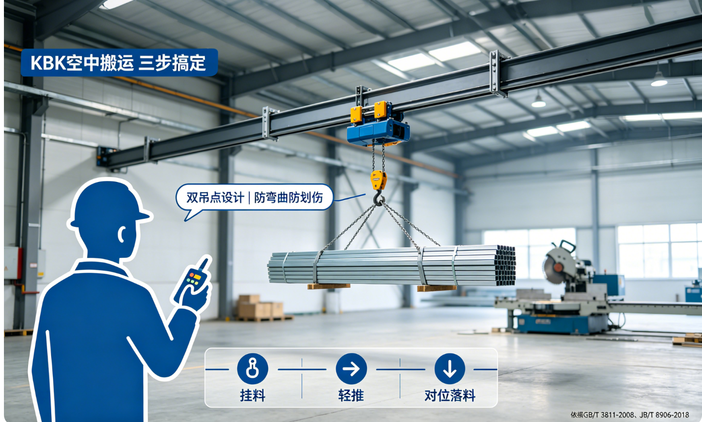 KBK吊运长料操作流程示意图 KBK吊运长料操作流程示意图