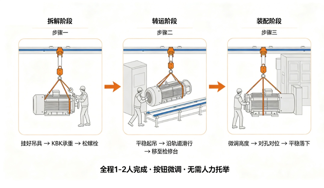 维修工位KBK三步骤拆装流程图 维修工位KBK三步骤拆装流程图