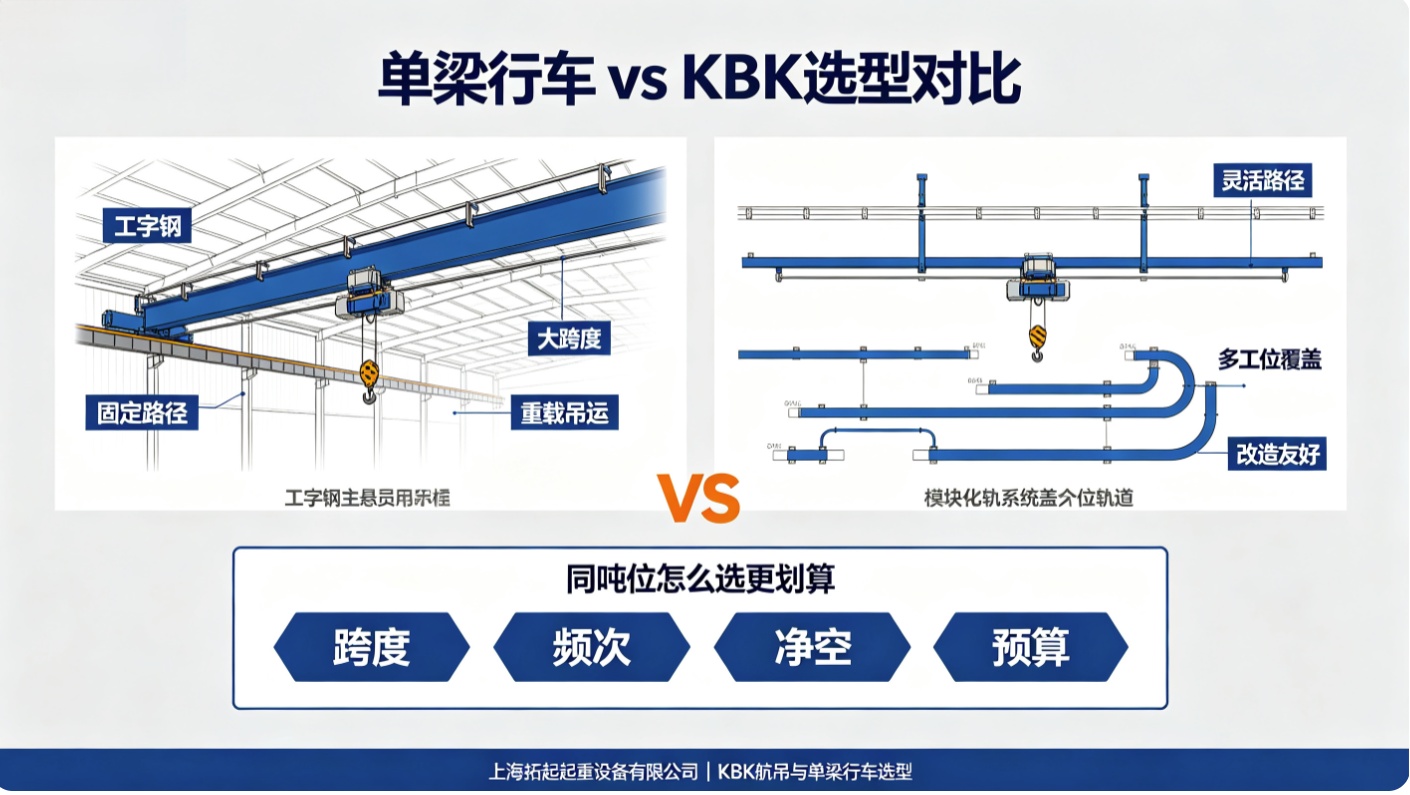 单梁行车与KBK对比图，同吨位选型指南