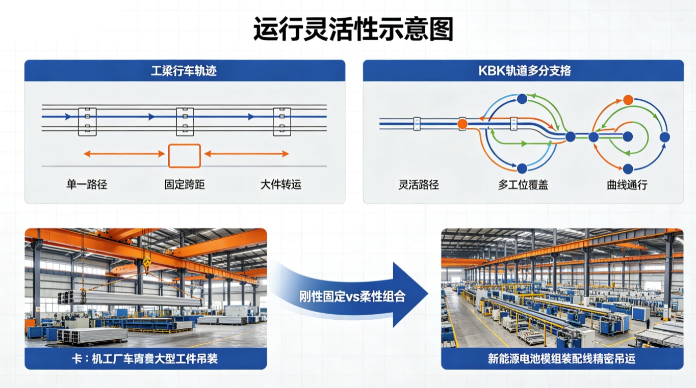 KBK与单梁行车运行轨迹及场景对比图