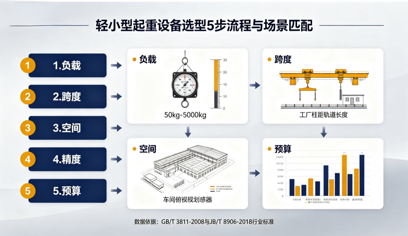 轻小型起重设备选型5步流程与匹配对照图 轻小型起重设备选型5步流程与匹配对照图