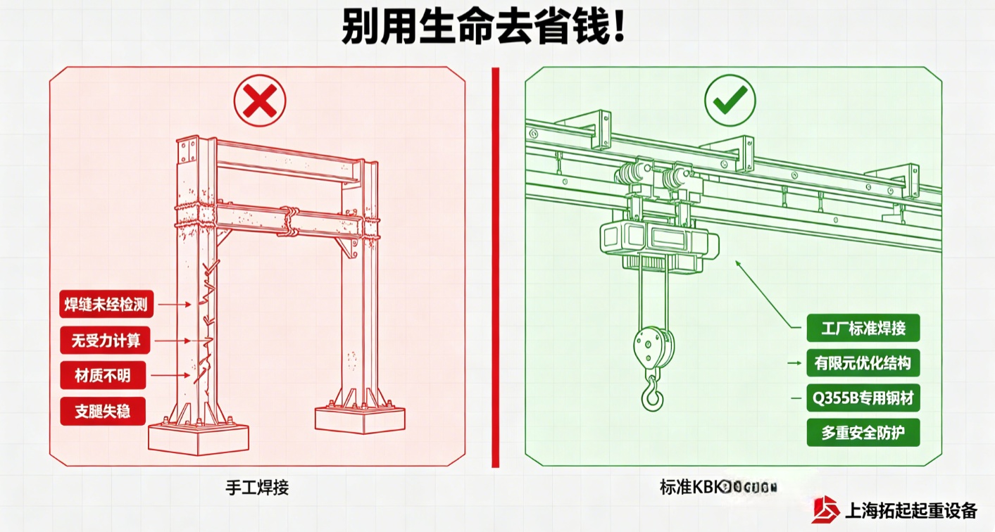 自焊龙门架与正规 KBK 结构对比图 自焊龙门架与正规 KBK 结构对比图
