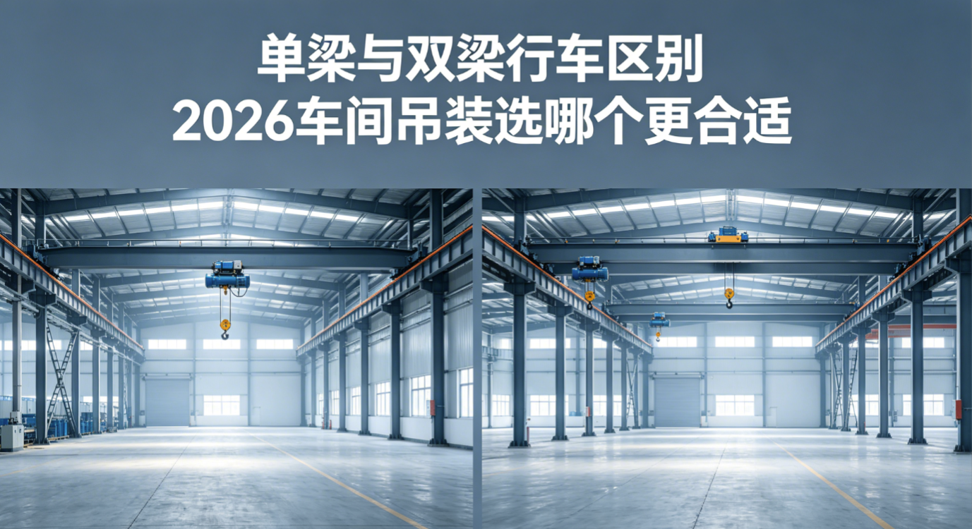 单梁与双梁行车结构对比实景图，左单梁右双梁