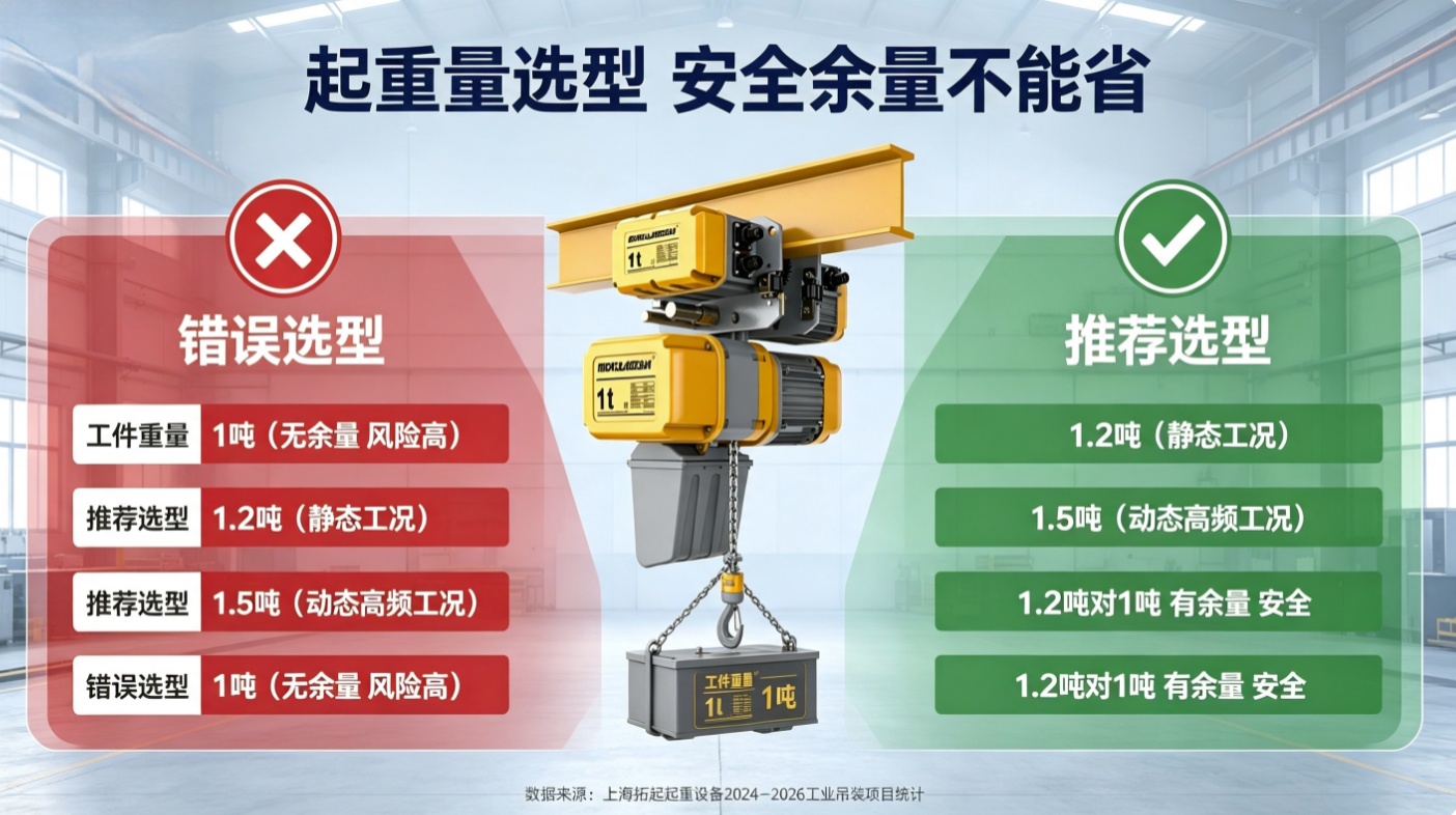 环链电动葫芦起重量安全余量选型示意图