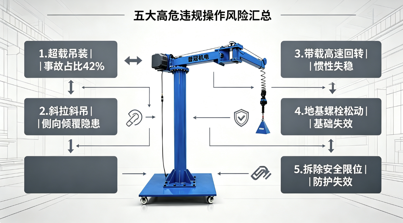 折臂吊五大违规操作风险示意图