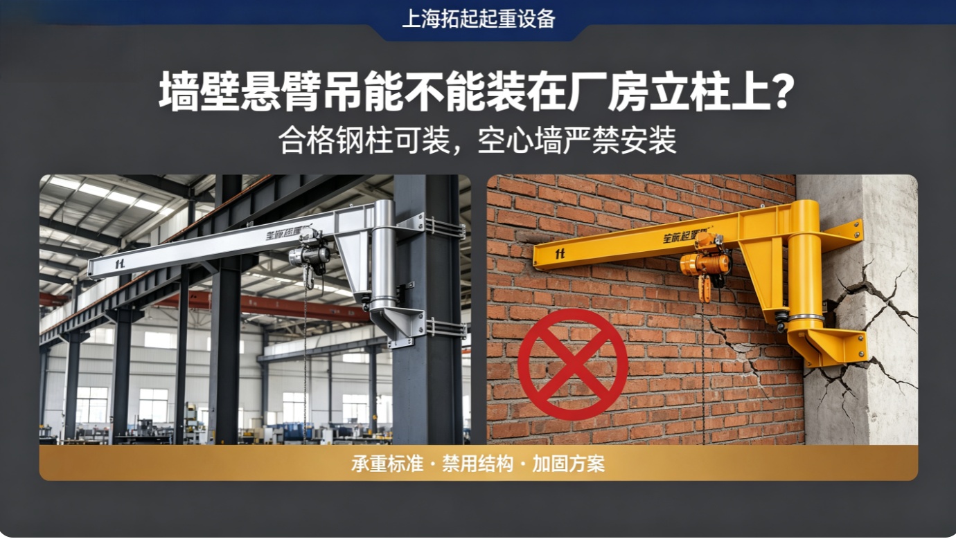 墙壁悬臂吊立柱安装可行性对比封面，合格与禁用结构示意