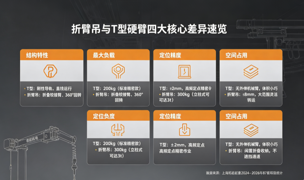 上海拓起起重折臂吊与 T 型硬臂核心差异速览
